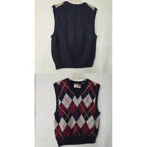 IVY CREW CLASSICS Mens Argyle V Neck Sleeveless Sweater Vest Navy Red Gray L